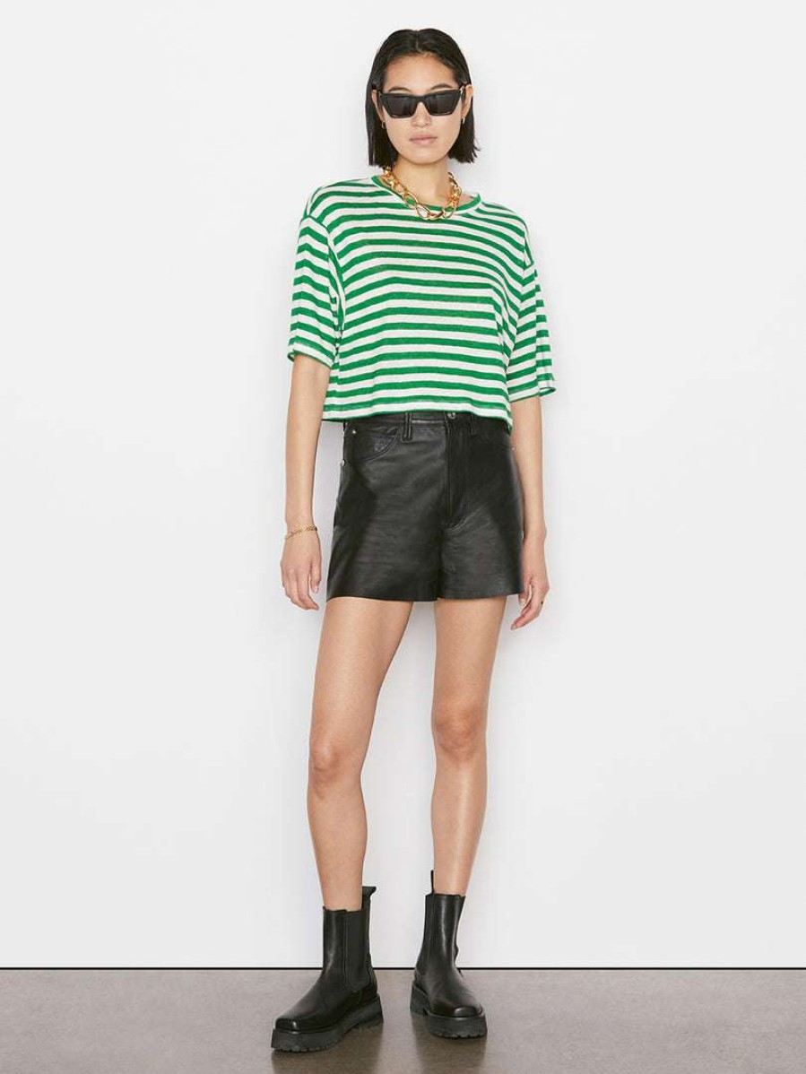 Women * | Best Reviews Of Frame-Denim Women Striped Boxy Crop Tee — Court Green Multi