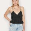 Women * | Top 10 Frame-Denim Shirred Flounce Tank — Women Noir