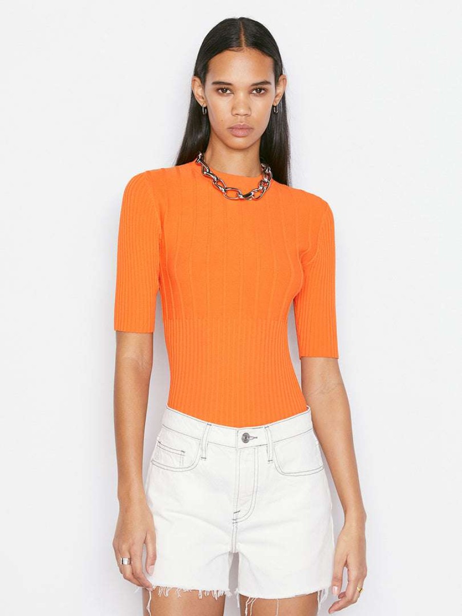 Women * | Best Reviews Of Frame-Denim Mixed Rib Sweater — Clothing Orange Crush