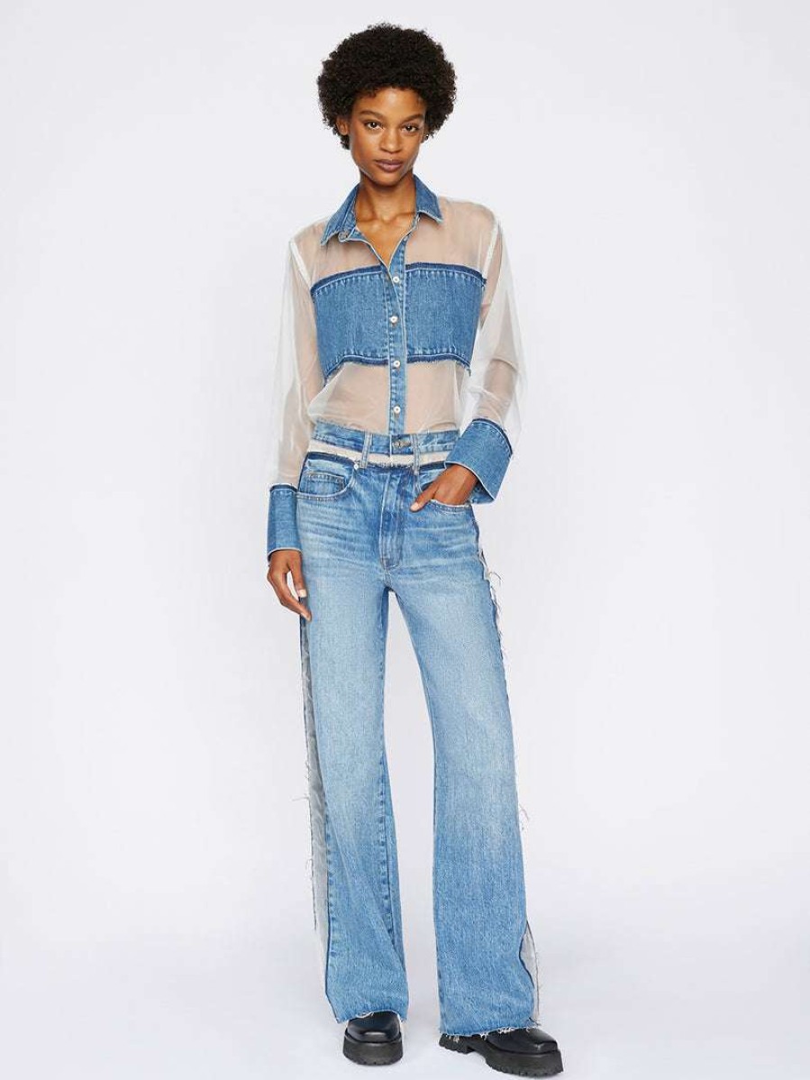 Women * | Wholesale Frame-Denim Atelier Sheer Insert Shirt — Women Azul