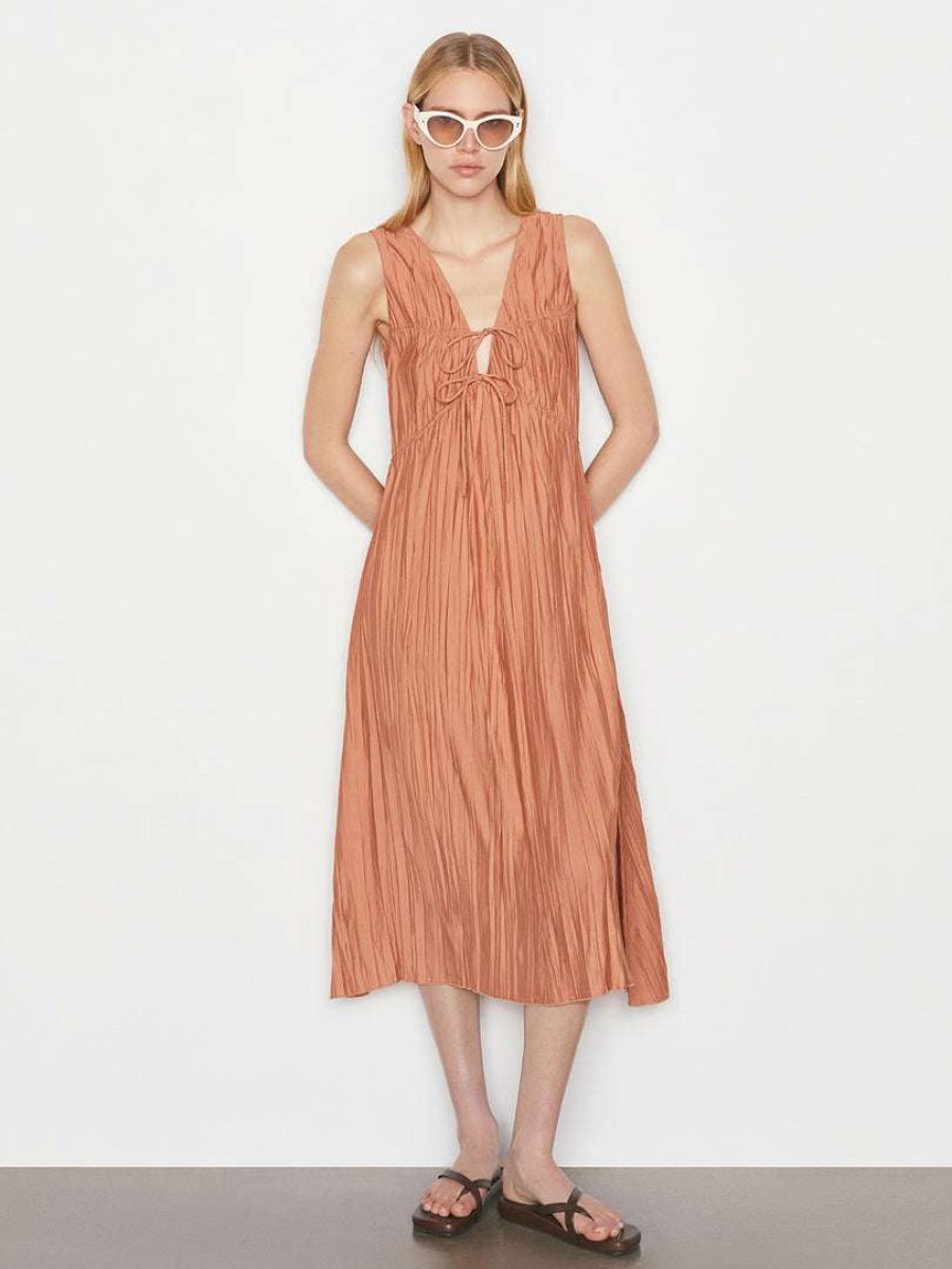 Women * | Discount Frame-Denim Cinched Crinkle Dress — Women Terracotta