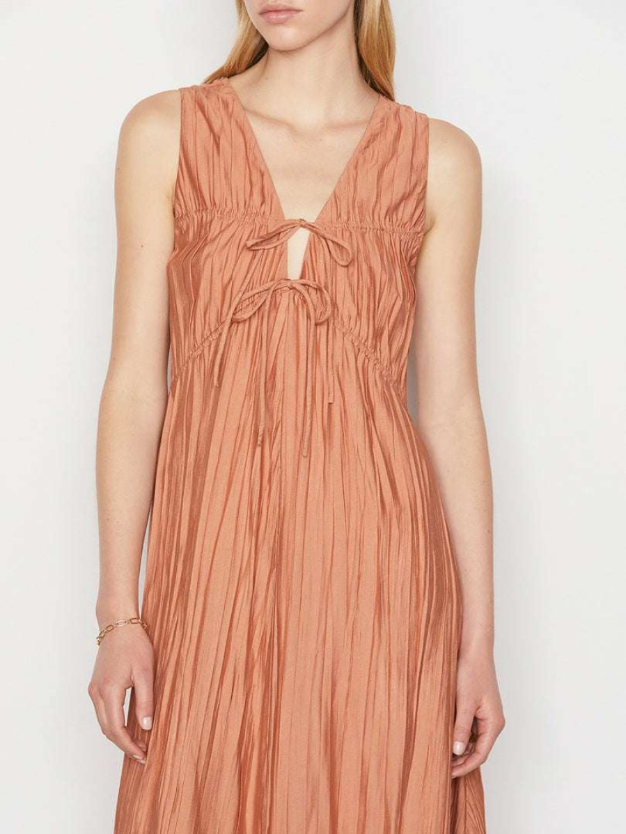 Women * | Discount Frame-Denim Cinched Crinkle Dress — Women Terracotta