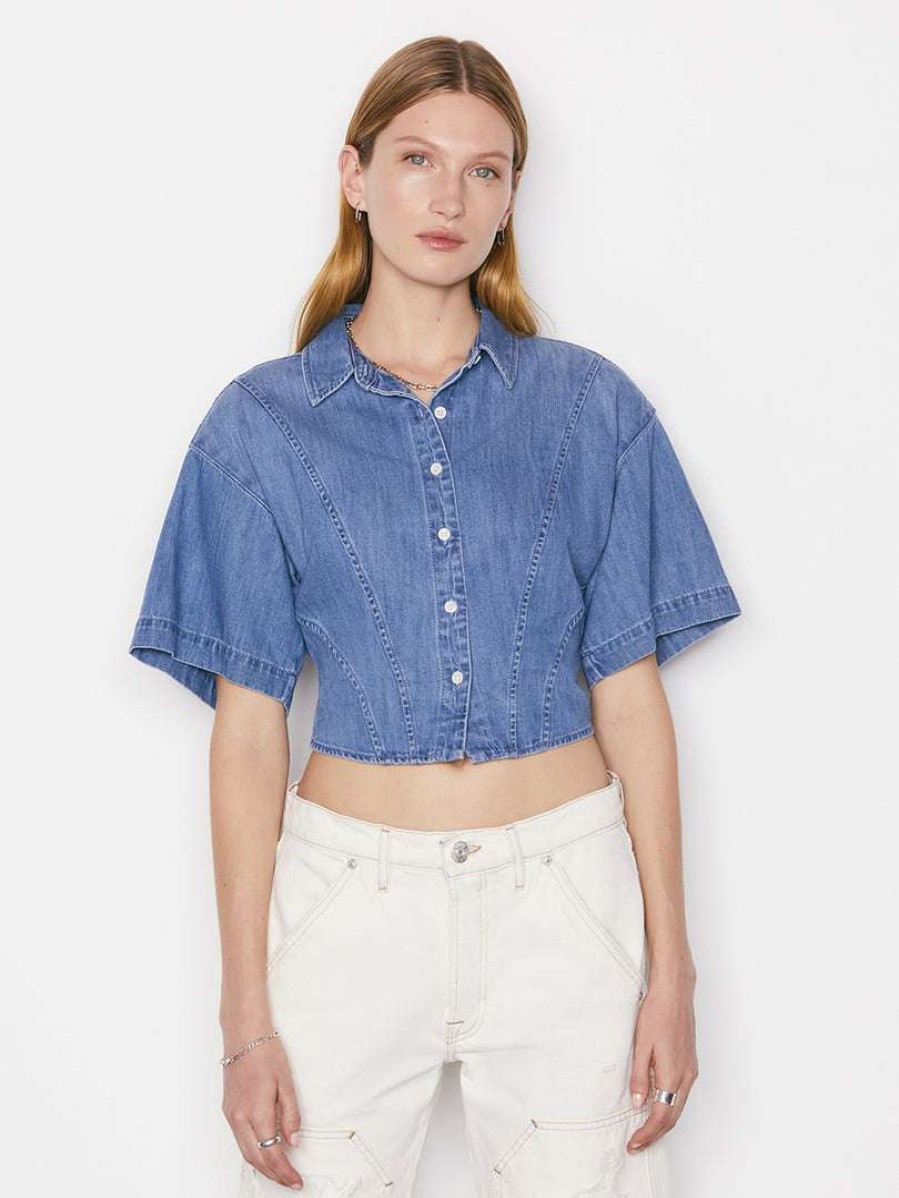 Women * | Top 10 Frame-Denim Women Seam Detail Shirt — Shoreline Wash