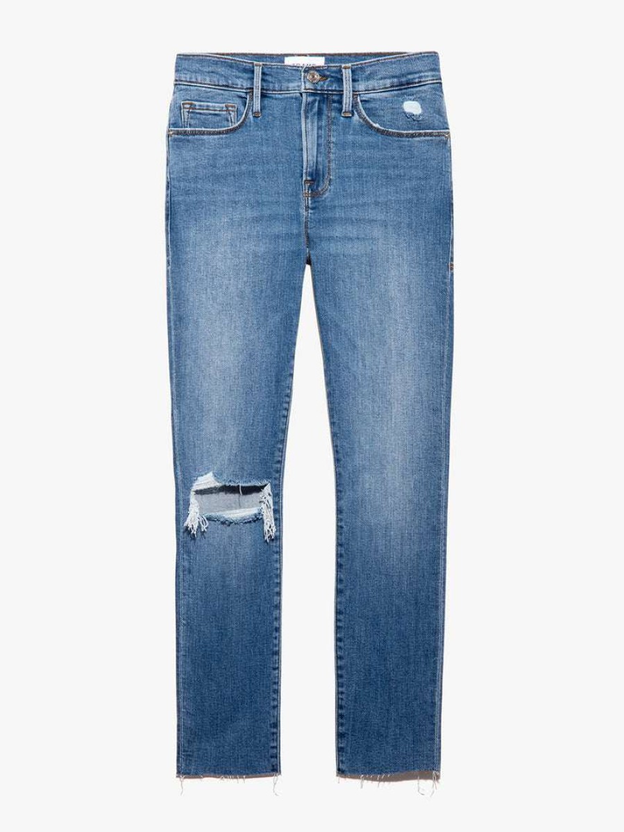 Women * | Top 10 Frame-Denim Le Skinny De Jeanne Crop — Sunfaded Rips