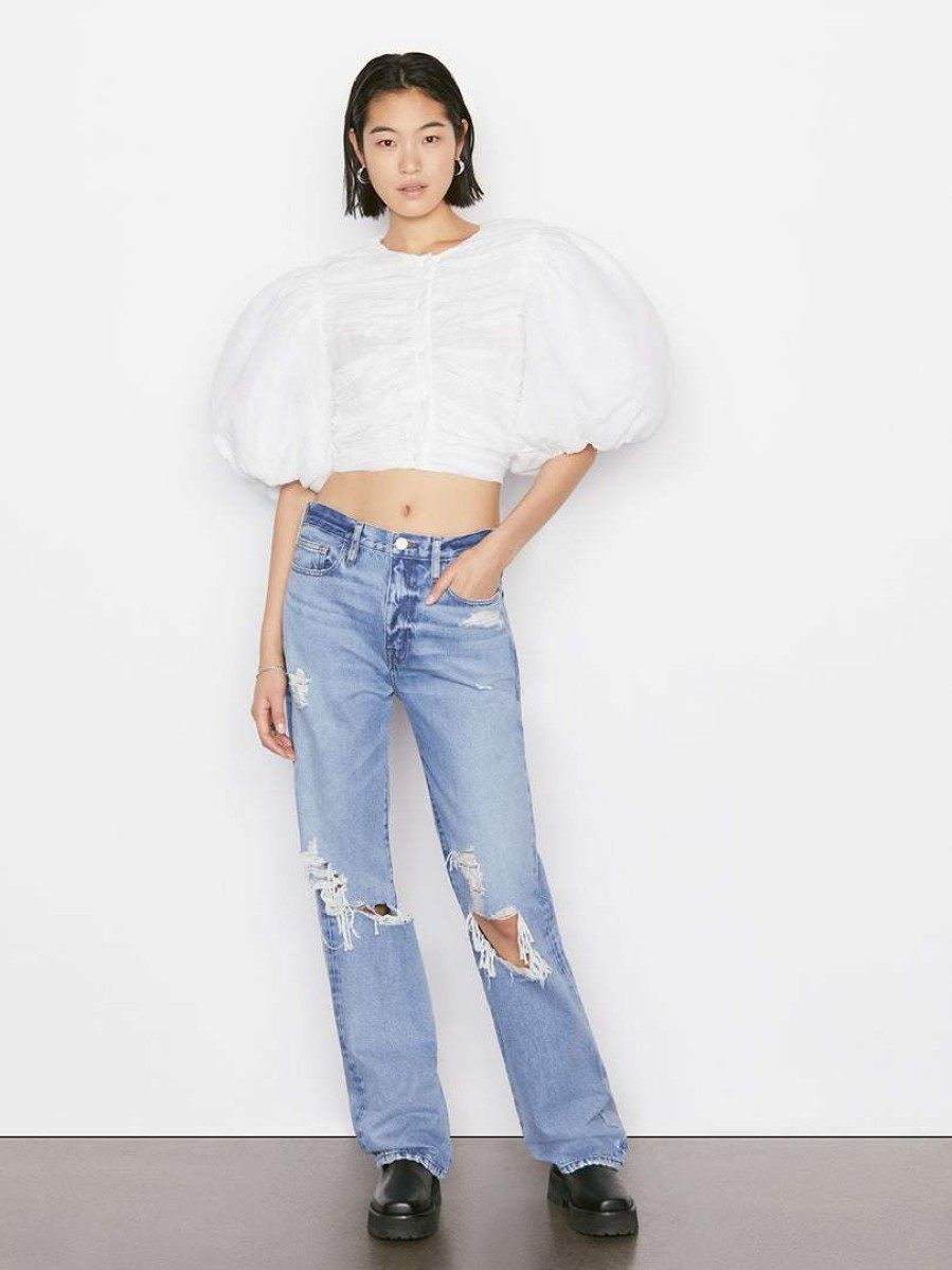 Women * | Best Reviews Of Frame-Denim Gathered Puff Sleeve Top — Women Blanc