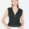 Women * | Top 10 Frame-Denim Ruched V-Neck Sleeveless Blouse — Noir