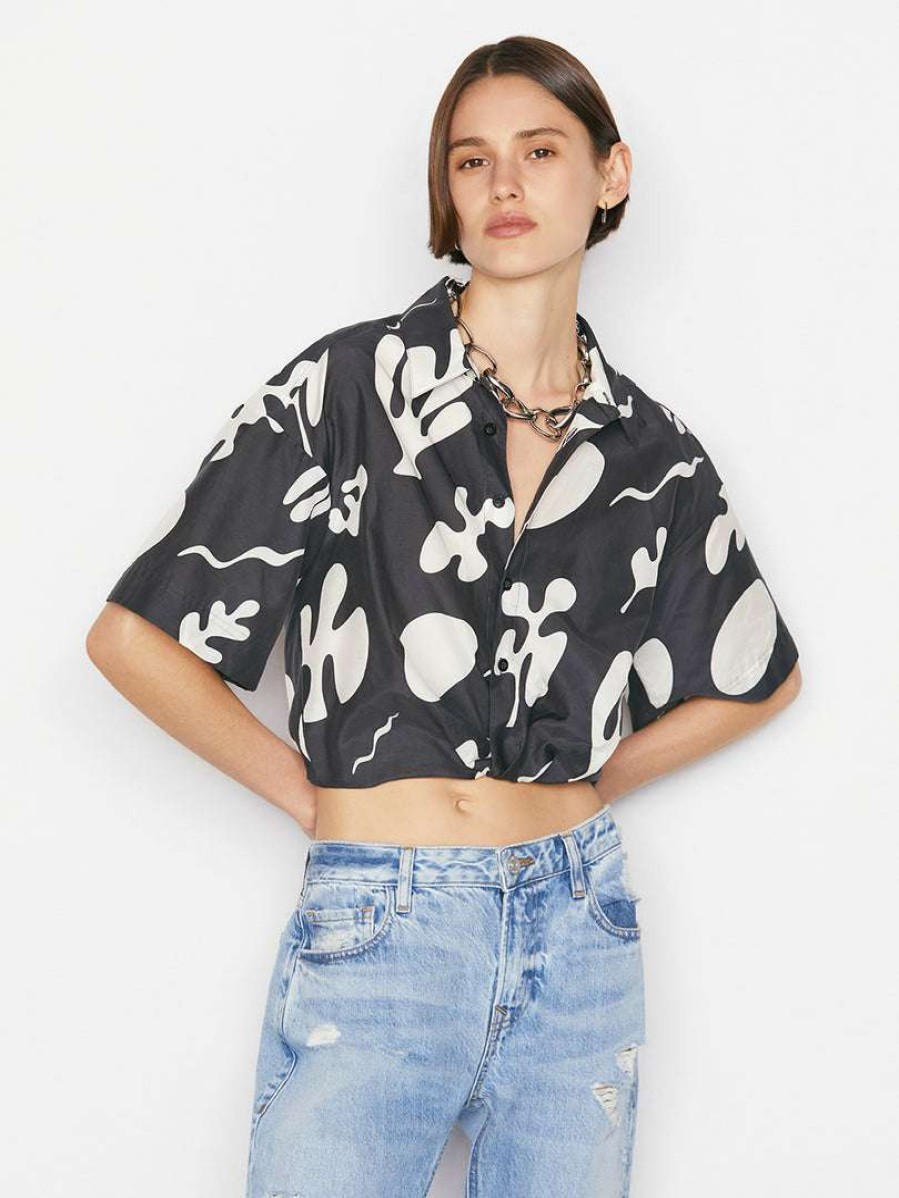 Women * | Top 10 Frame-Denim Women Cropped Twist Front Shirt — Faded Noir Multi