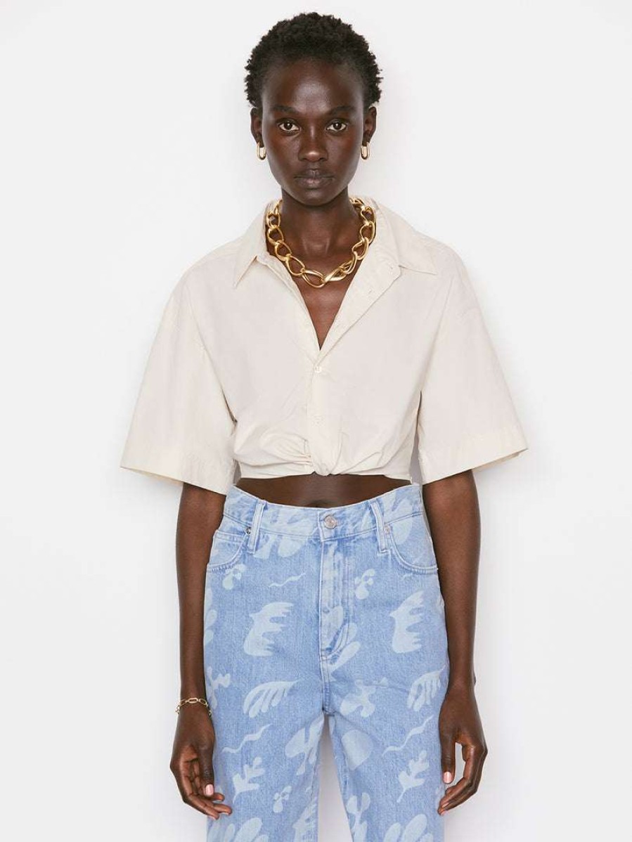 Women * | Wholesale Frame-Denim Cropped Twist Front Shirt — Women Flax