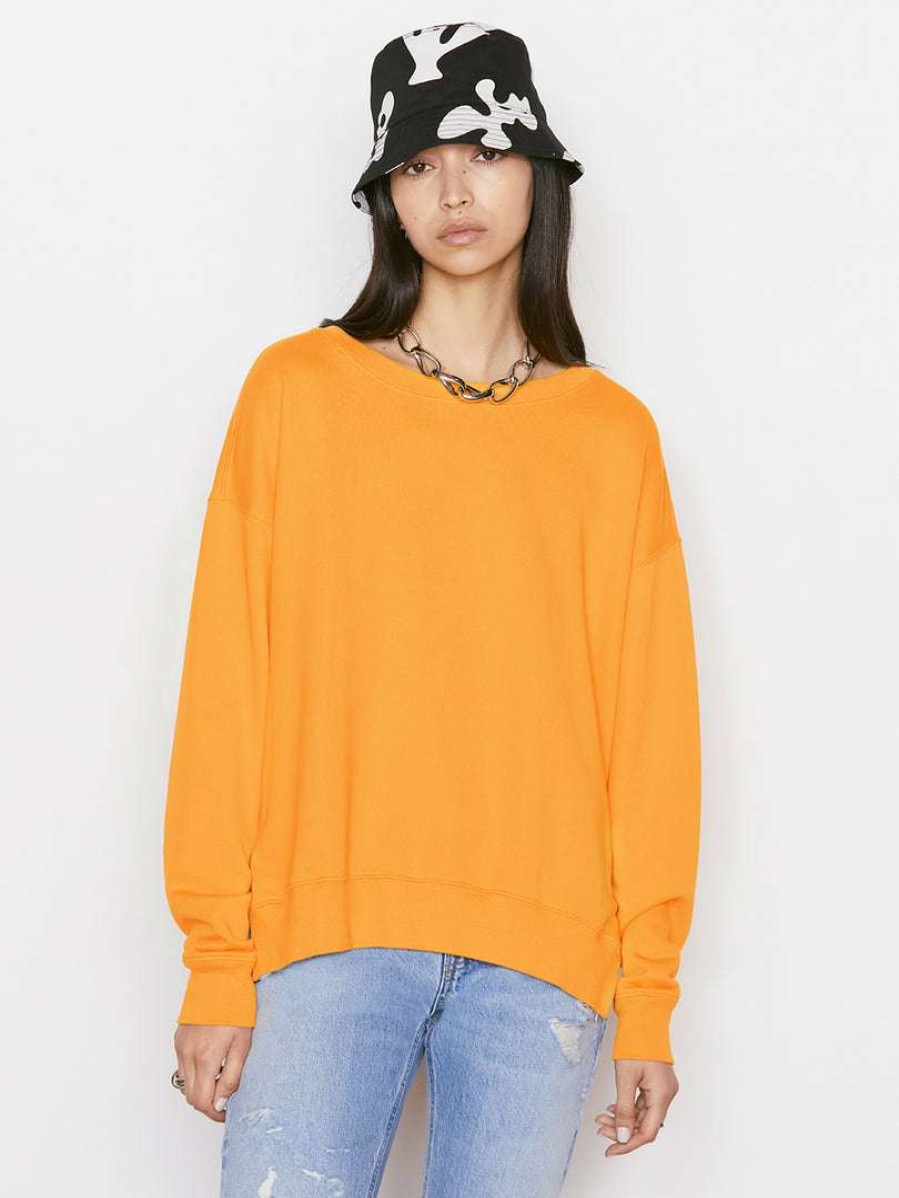 Women * | Cheapest Frame-Denim Women Side Slit Sweatshirt — Kumquat