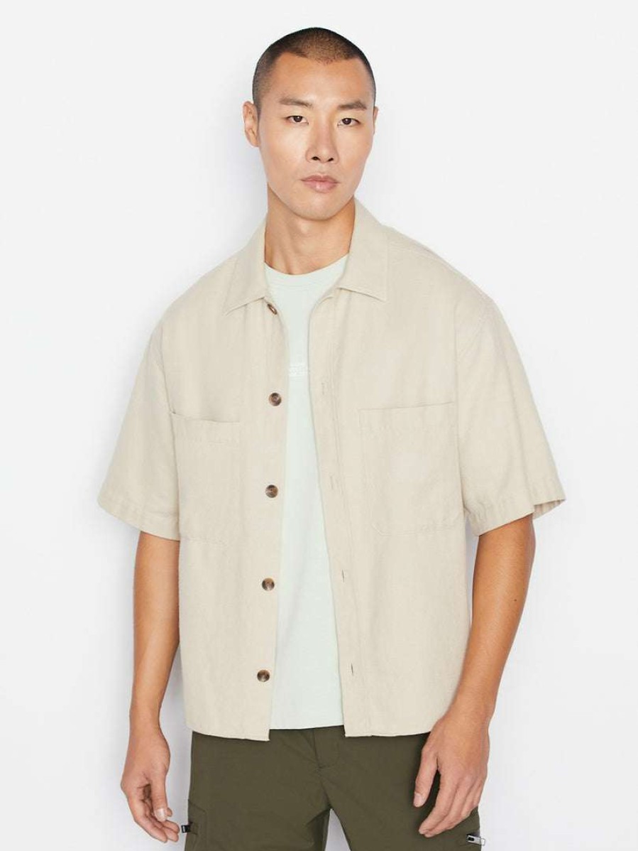 Men * | Coupon Frame-Denim Men Short Sleeve Woven Shirt — Milk Beige