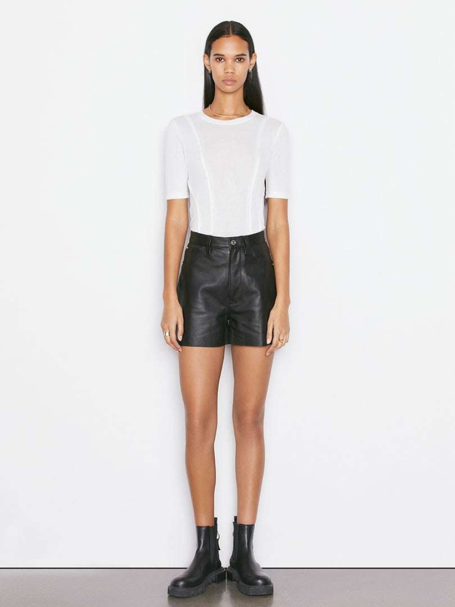 Women * | Wholesale Frame-Denim Women High Rise Leather Short — Noir