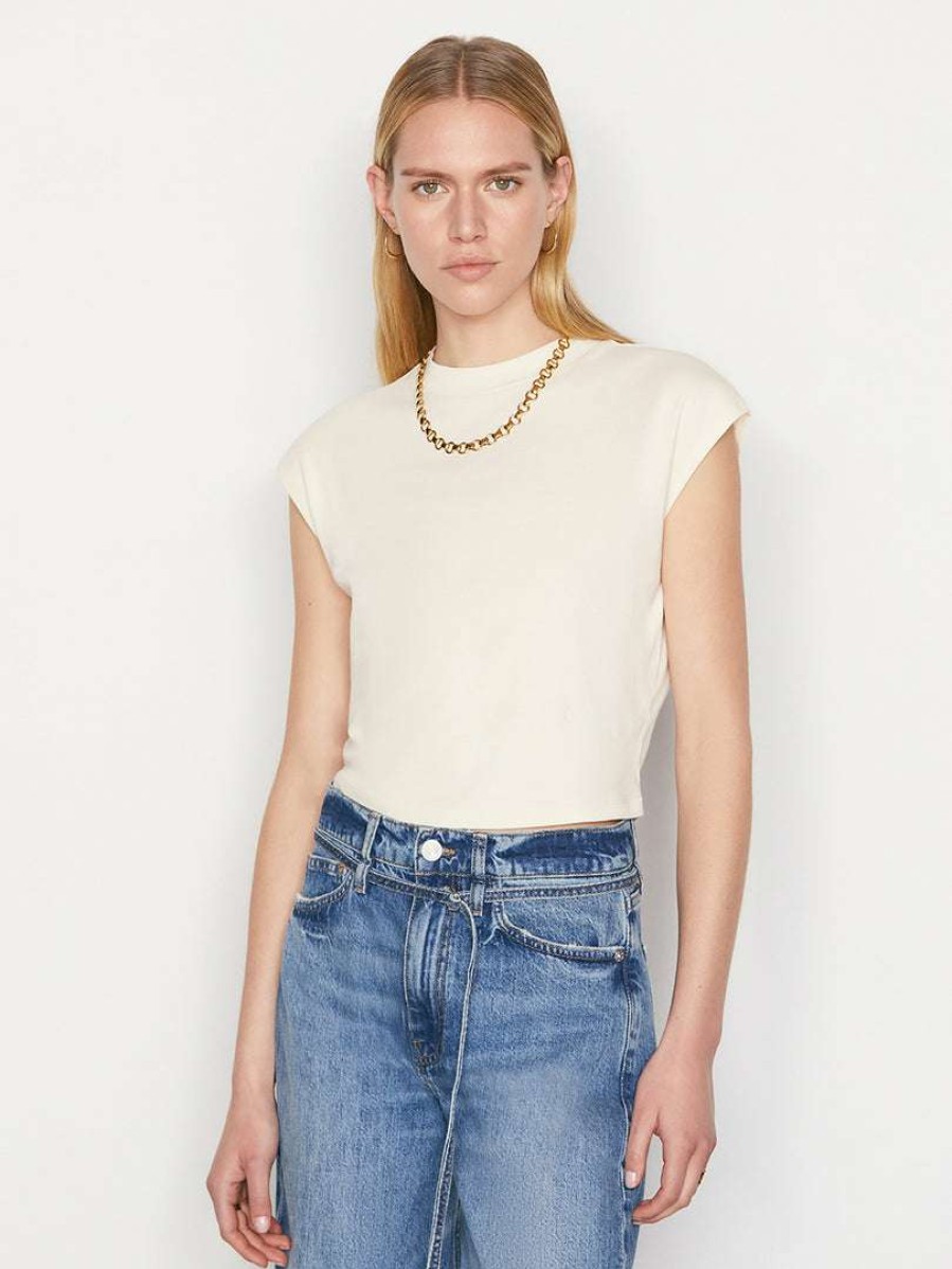 Women * | Budget Frame-Denim Women Cropped Mock Neck — Bone