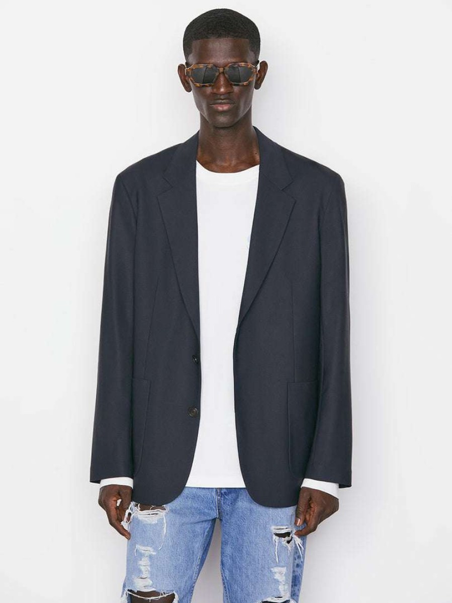 Men * | Discount Frame-Denim Unstructured Wool Blazer — Men Dark Navy