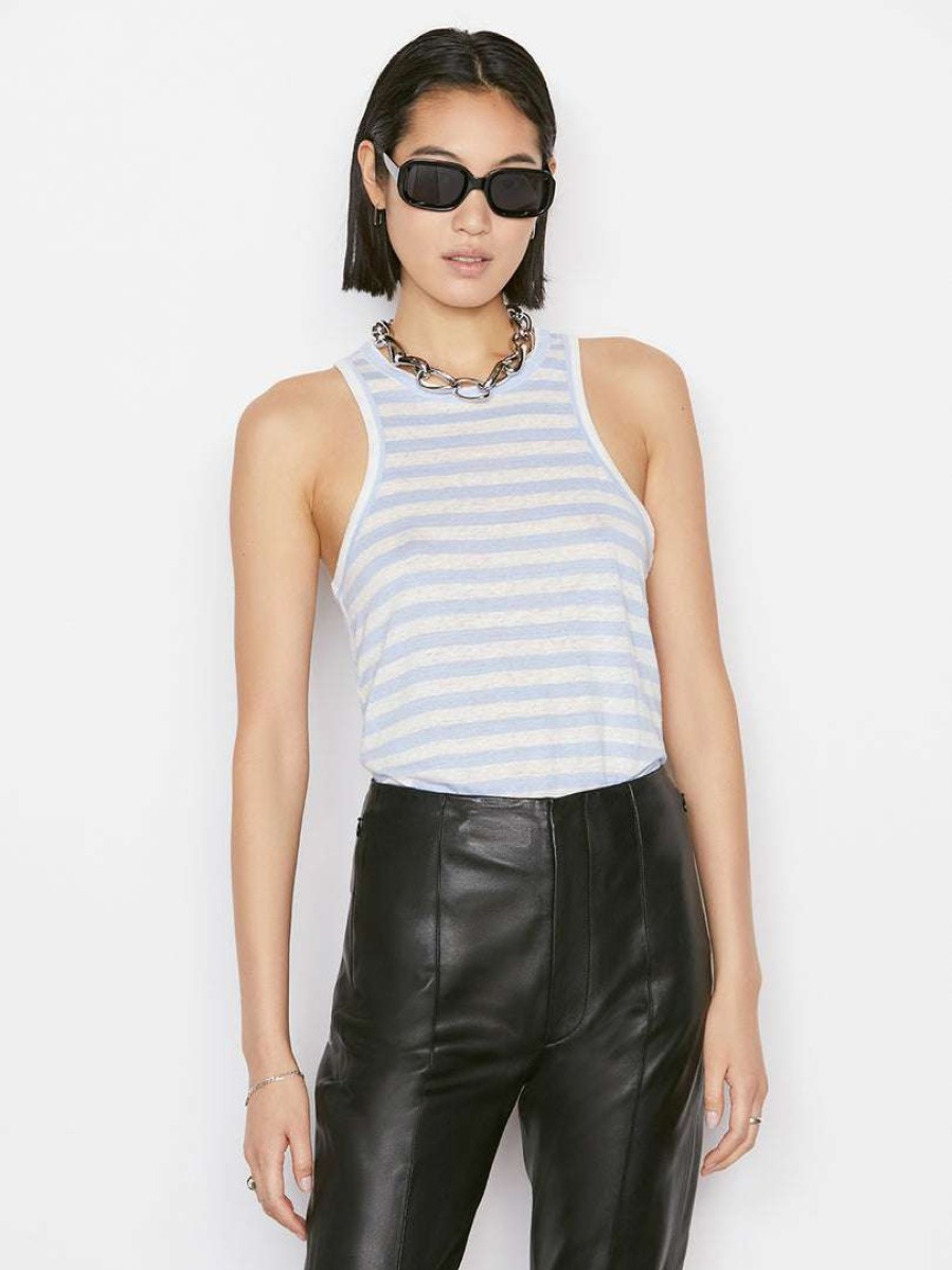 Women * | Best Pirce Frame-Denim Women Striped Ringer Tank — Chambray Blue Multi