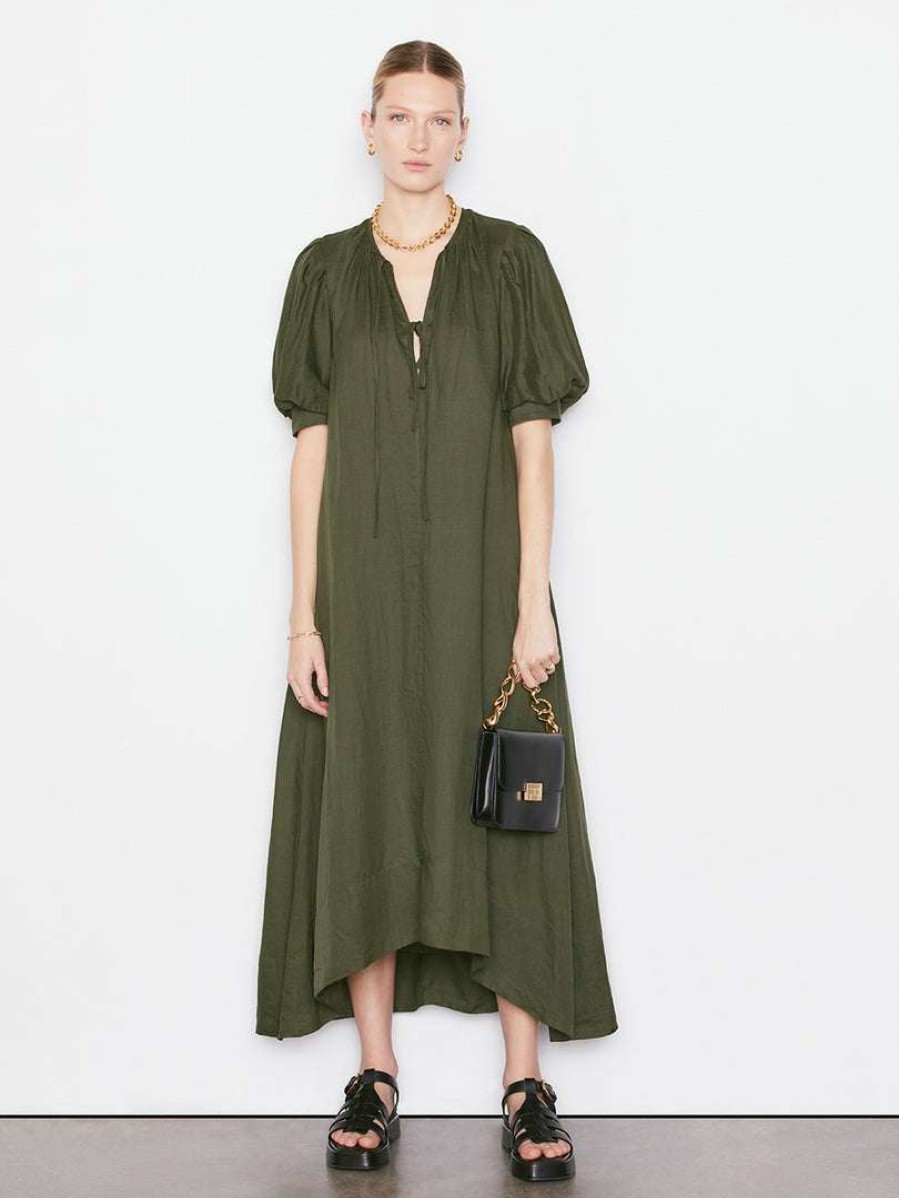 Women * | Outlet Frame-Denim Tie-Neck Maxi Dress — Fatigue