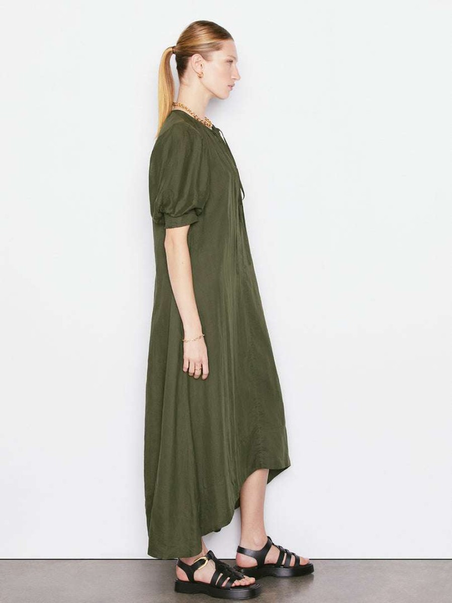 Women * | Outlet Frame-Denim Tie-Neck Maxi Dress — Fatigue