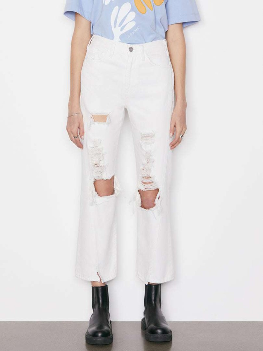 Women * | New Frame-Denim Women Le Jane Crop Mini Slit — Rumpled Blanc Destruct