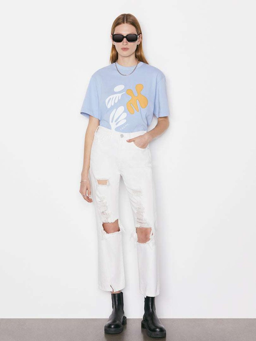 Women * | New Frame-Denim Women Le Jane Crop Mini Slit — Rumpled Blanc Destruct