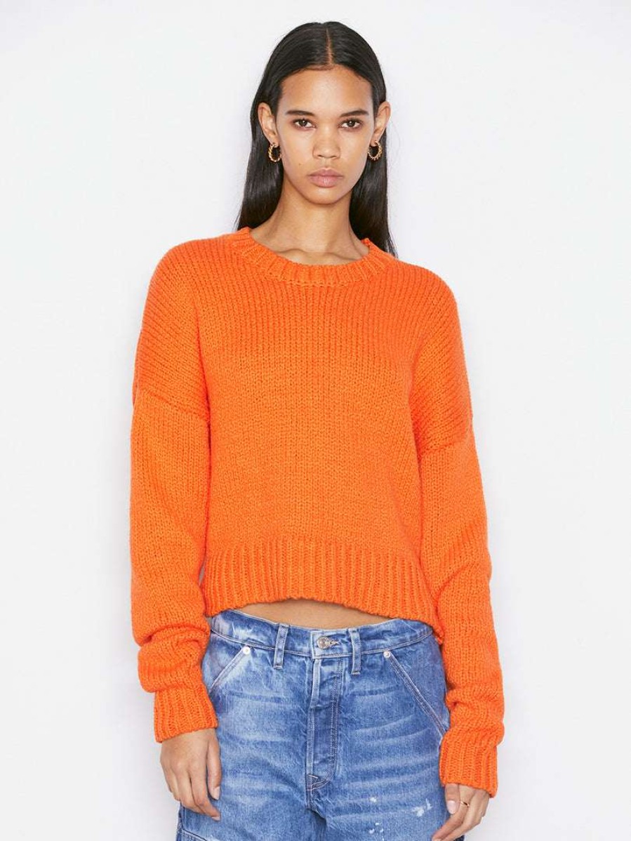 Women * | Best Pirce Frame-Denim Clothing Oversized Crop Crew Sweater — Orange Crush