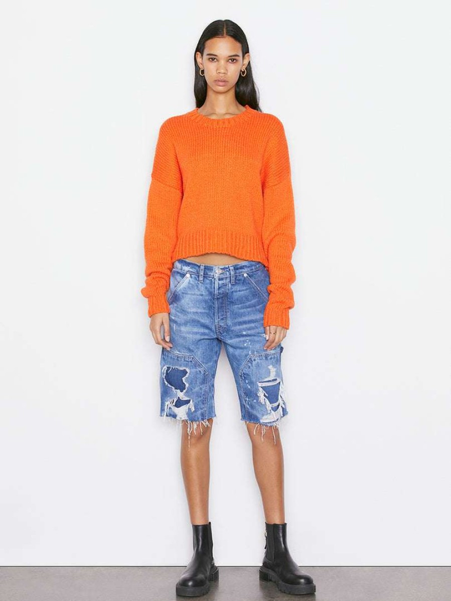 Women * | Best Pirce Frame-Denim Clothing Oversized Crop Crew Sweater — Orange Crush