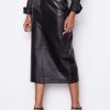 Women * | Brand New Frame-Denim Leather Midi Skirt — Noir