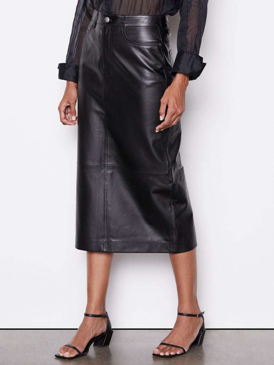 Women * | Brand New Frame-Denim Leather Midi Skirt — Noir