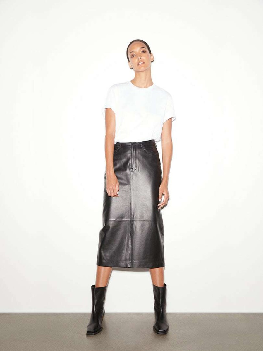 Women * | Brand New Frame-Denim Leather Midi Skirt — Noir