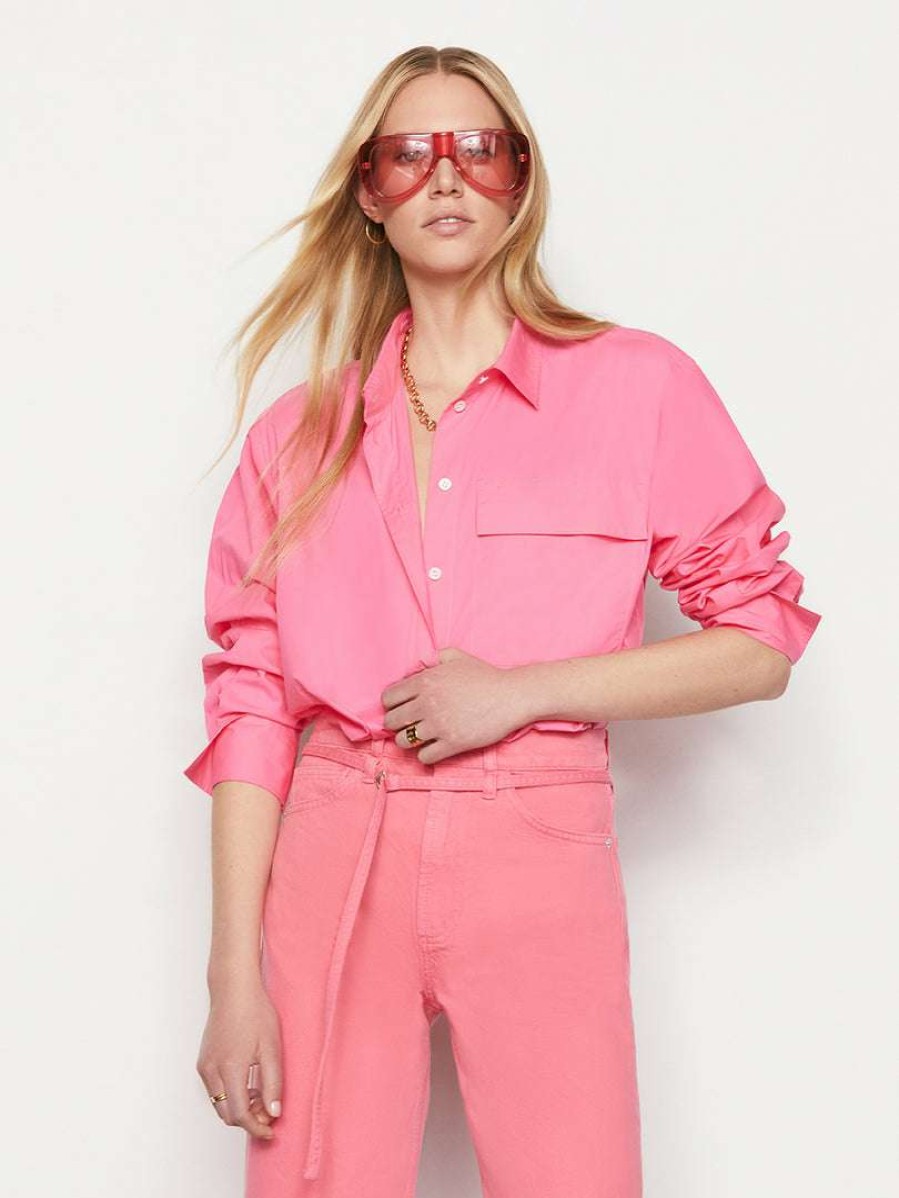 Women * | Deals Frame-Denim The Oversized Vacation Shirt — Hot Pink