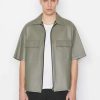 Men * | Cheap Frame-Denim Modern Leather Short Sleeve Zip Shirt — Men Grey Green