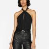 Women * | Cheapest Frame-Denim Lace Inset Sleeveless Top — Noir