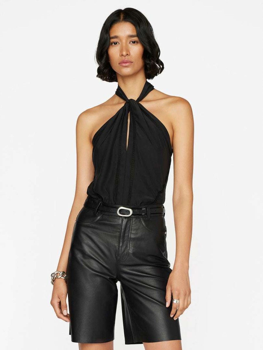 Women * | Cheapest Frame-Denim Lace Inset Sleeveless Top — Noir