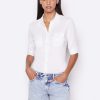 Women * | Best Deal Frame-Denim 70S Knit Short Sleeve Shirt — Blanc