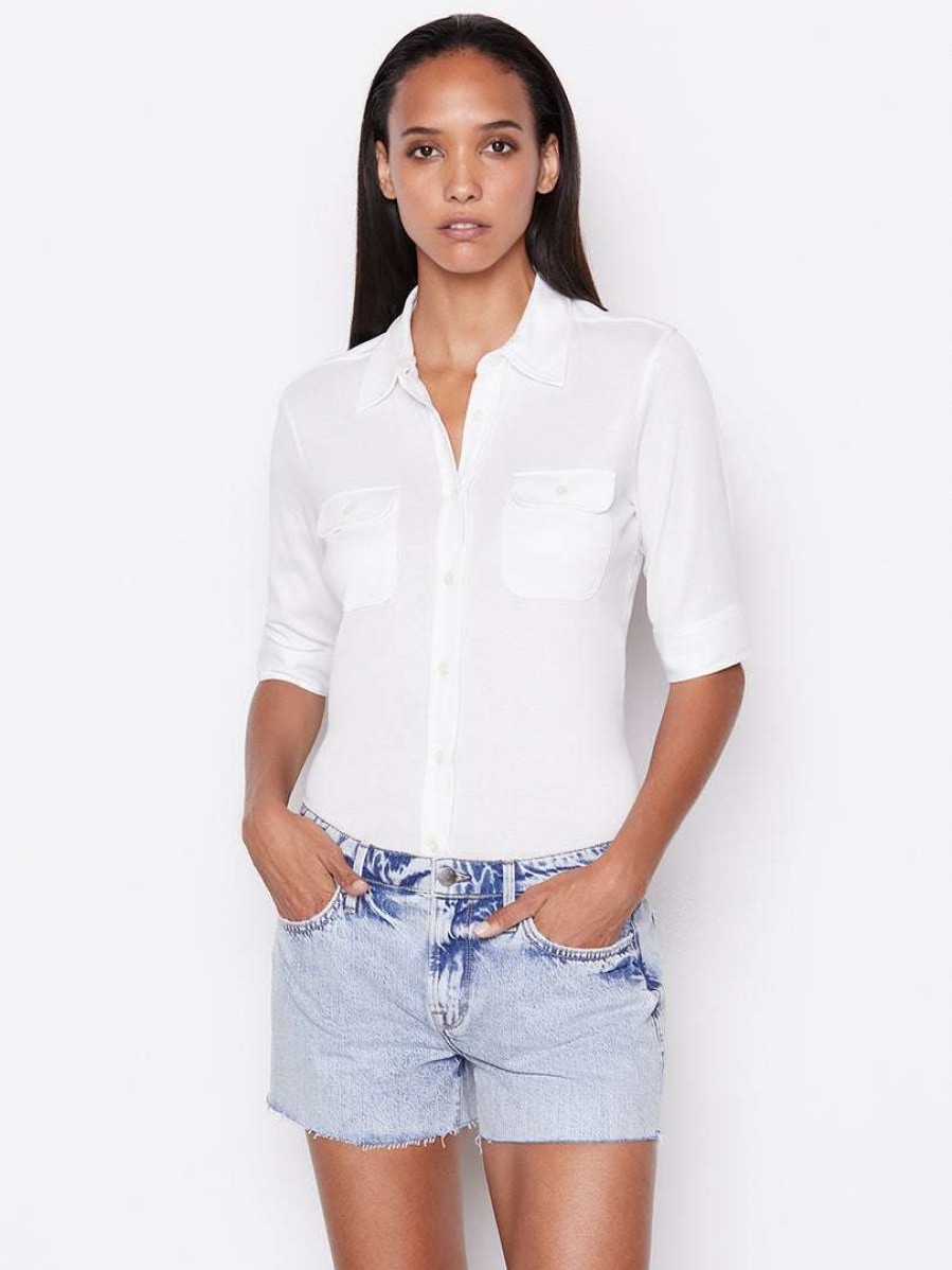 Women * | Best Deal Frame-Denim 70S Knit Short Sleeve Shirt — Blanc