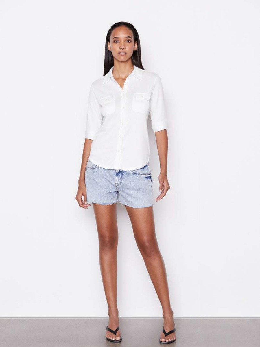 Women * | Best Deal Frame-Denim 70S Knit Short Sleeve Shirt — Blanc