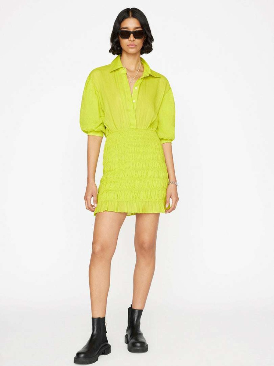 Women * | Budget Frame-Denim Smocked Shirt Dress — Women Flash Lime