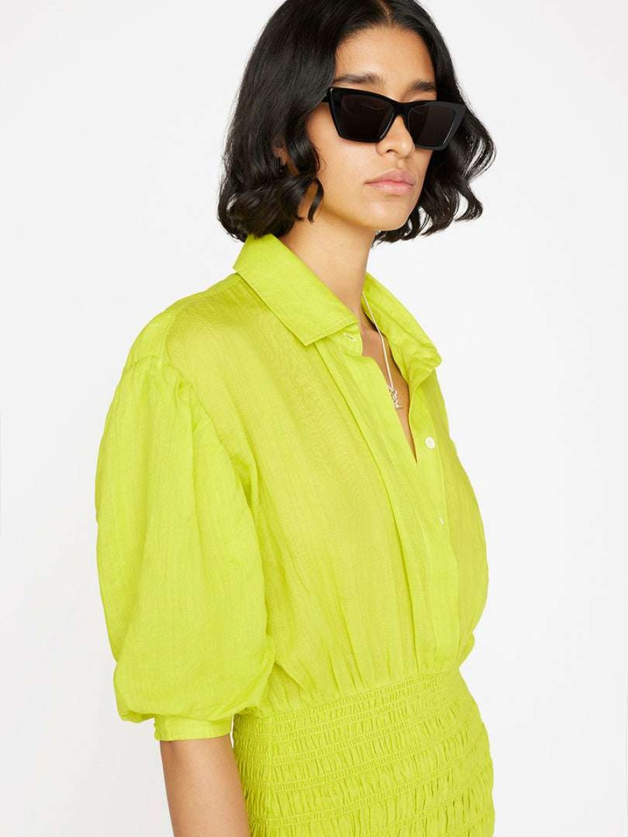 Women * | Budget Frame-Denim Smocked Shirt Dress — Women Flash Lime